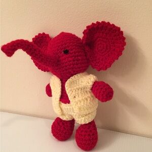 Handmade Red Elephant Plush Toy